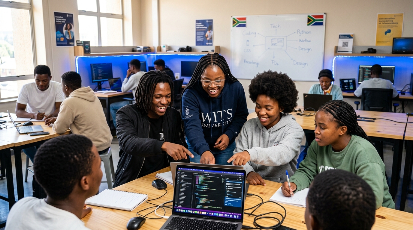 Young South African students in a digital skills workshop